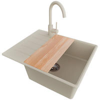 GRANITSPÜLE Kopenhagen, 2-er set Beige 62/50 cm 1 Becken + Küchenarmatur 32/20 cm + Ablauf-Set + Schneidebrett ab 50er Unterschrank - Chromfarben/Beige, Kunststoff (62/20/50cm) - Primagran