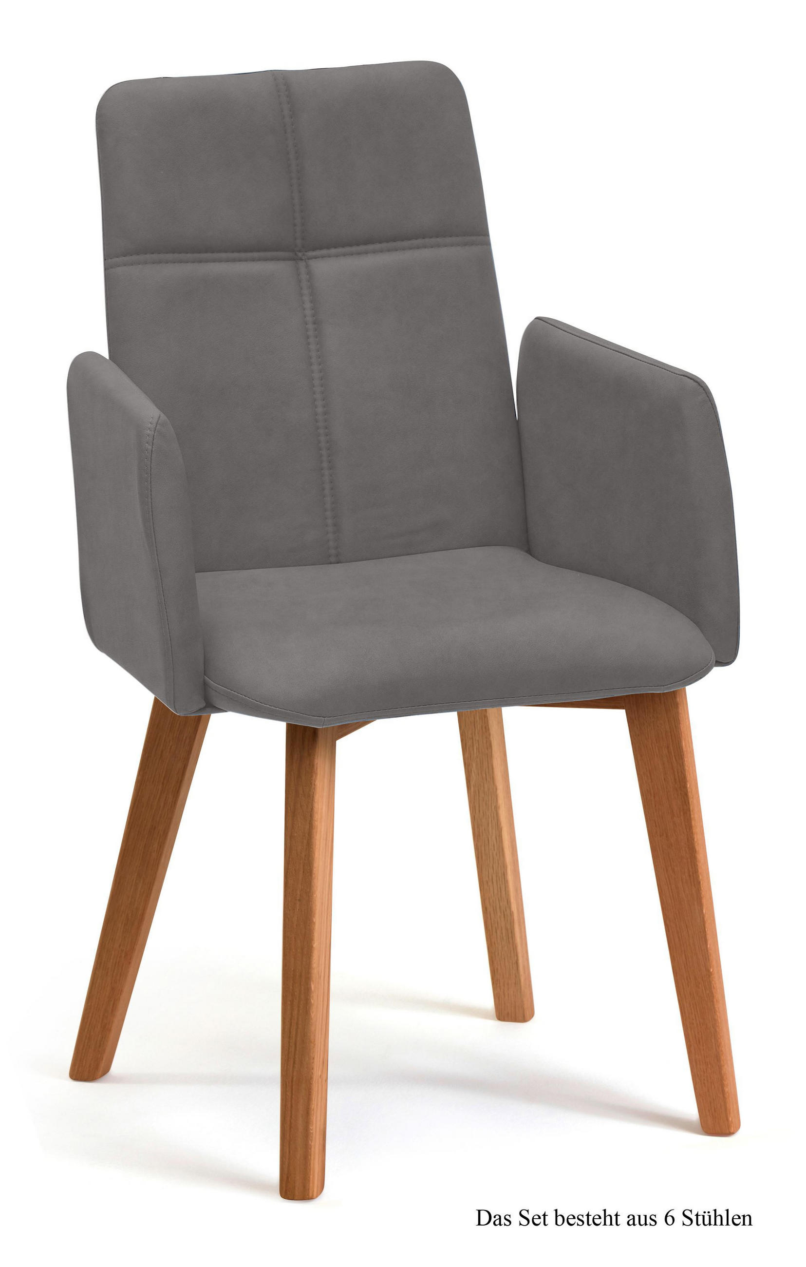 ARMLEHNSTUHL (6er-Set) Dardana 52x92x60 Eiche geölt/Grau - Eichefarben/Grau, Kunststoff (60/92/52cm) - 58aufmkessel