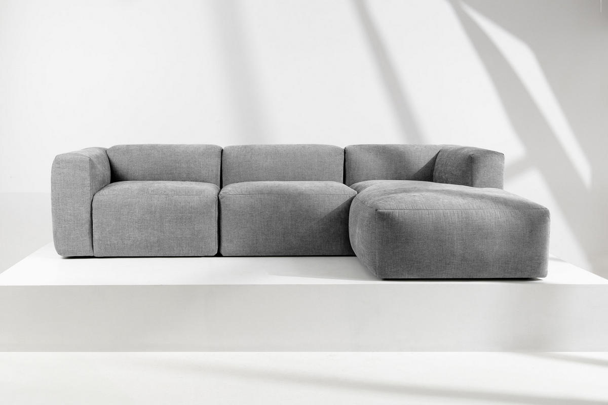 ECKMODULSOFA-RECHTS BUFFO mit extrem weicher und bequemer Sitzfläche, Gewebestoff, hell aschfahl - Hellgrau, Textil (297/180cm) - KONSIMO®