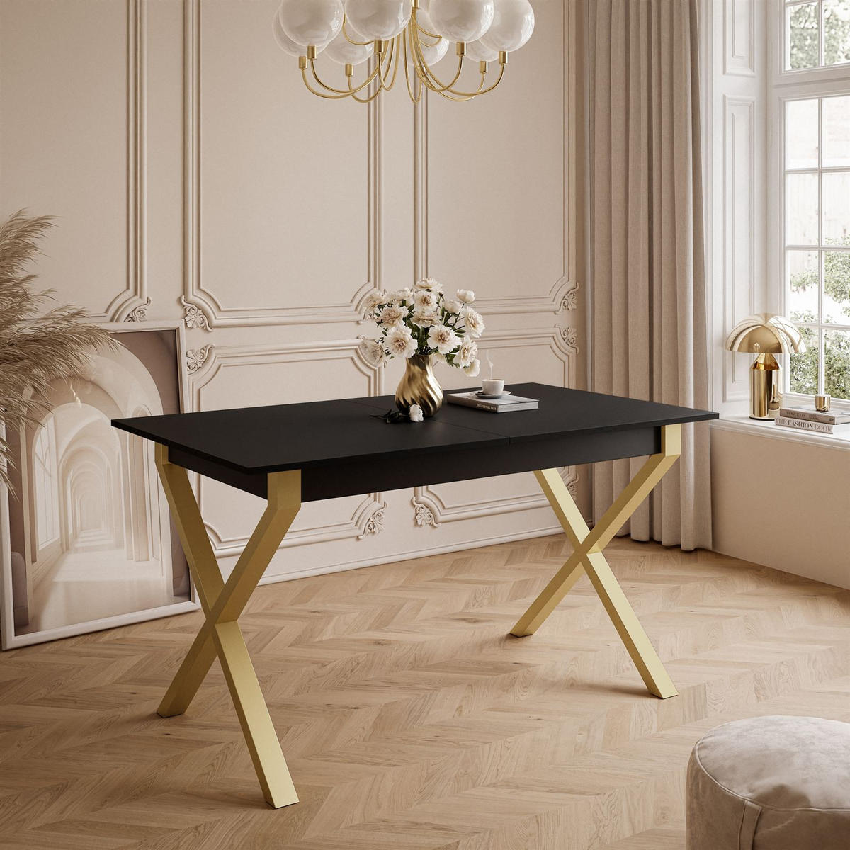 ESSTISCH ARTON GOLD II 140-195 cm für 6-8 Personen - Goldfarben/Schwarz, Holzwerkstoff/Metall (140/80/77cm) - Lookway