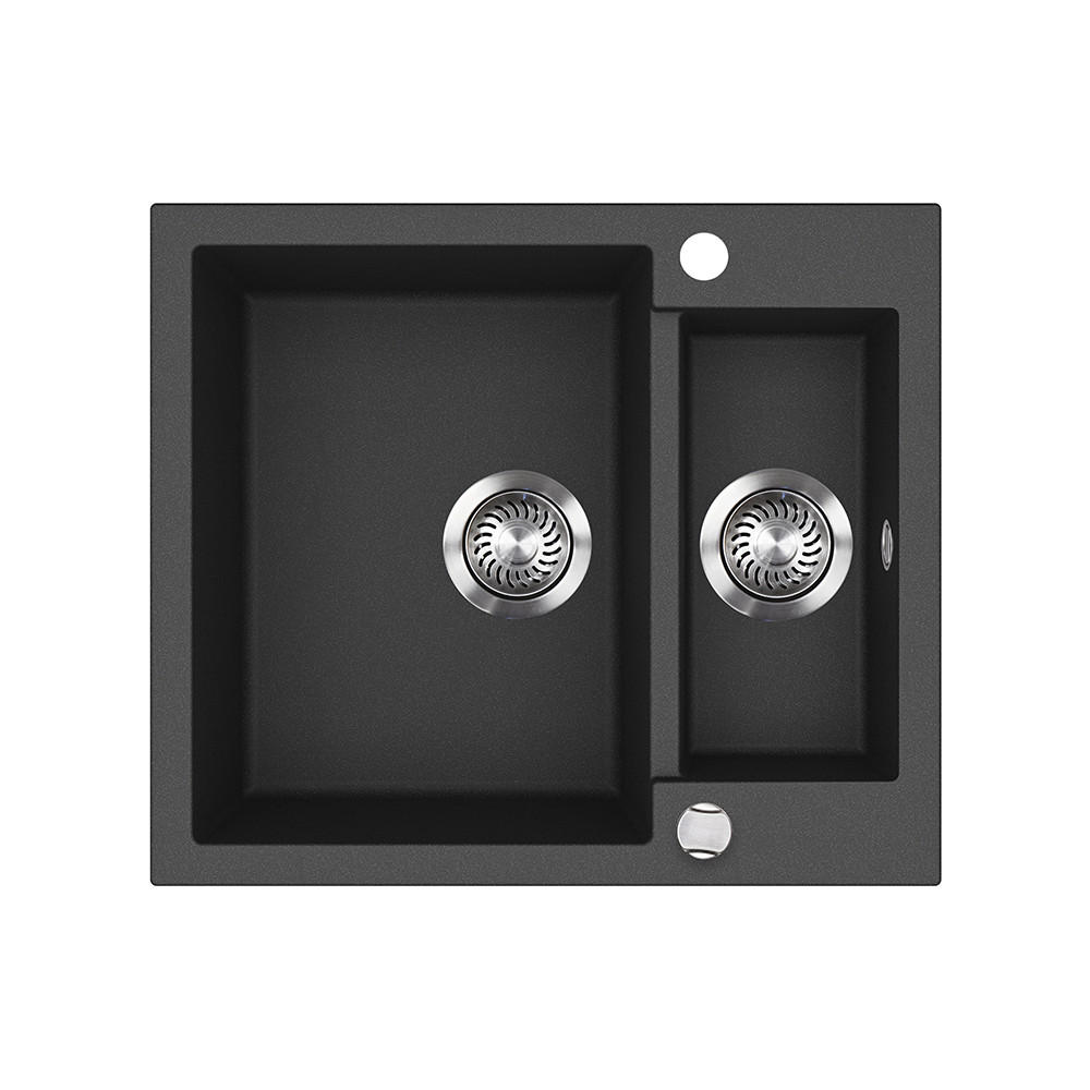 SPÜLBECKEN Prag Schwarz 58 x 50 cm mit 2 Spülen - Schwarz, Keramik (58/28/50cm) - Bergstroem