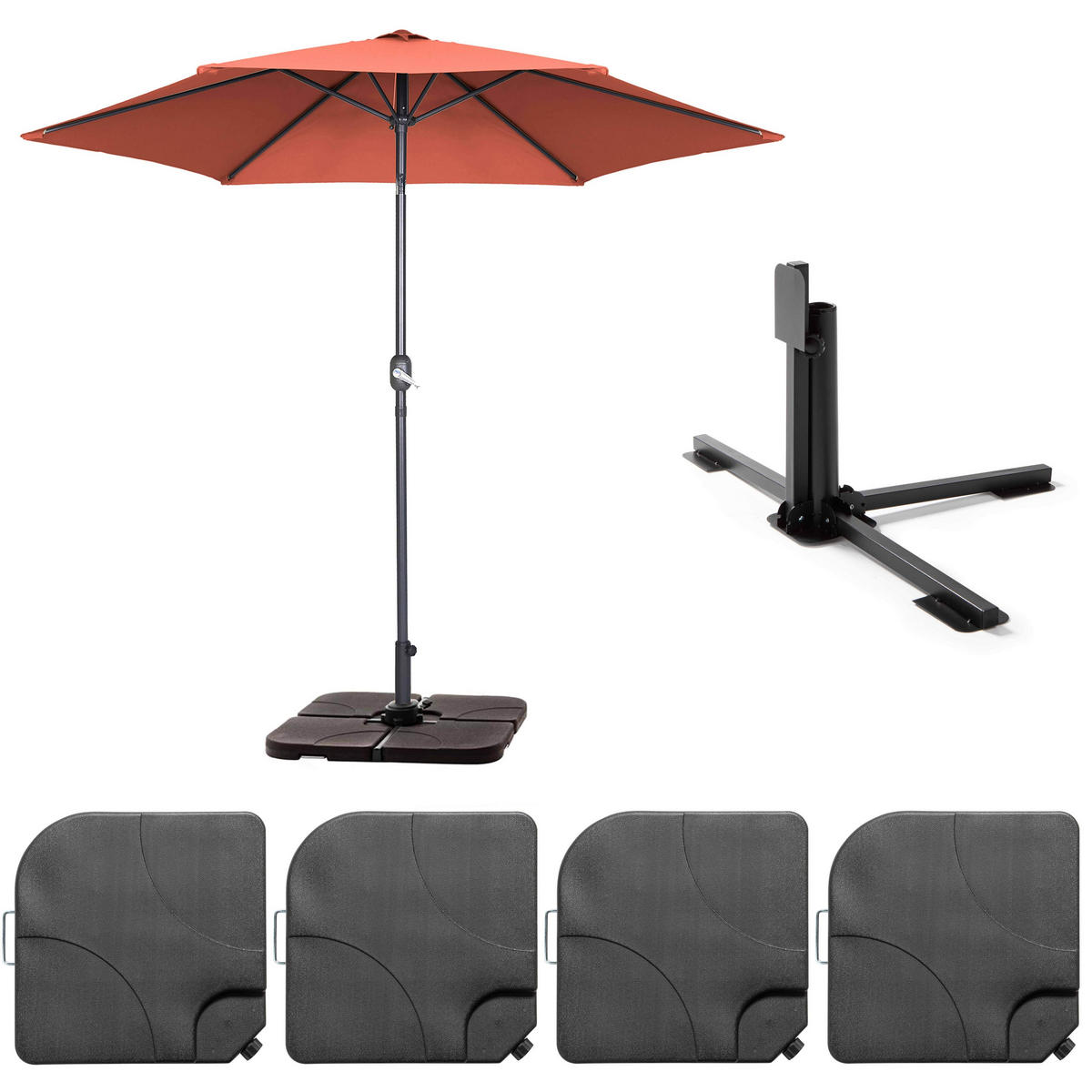 SONNENSCHIRM 3x3m mit 4 Gewichtsplatten, Terrakotta - Pink, Metall (300/300cm) - Oviala