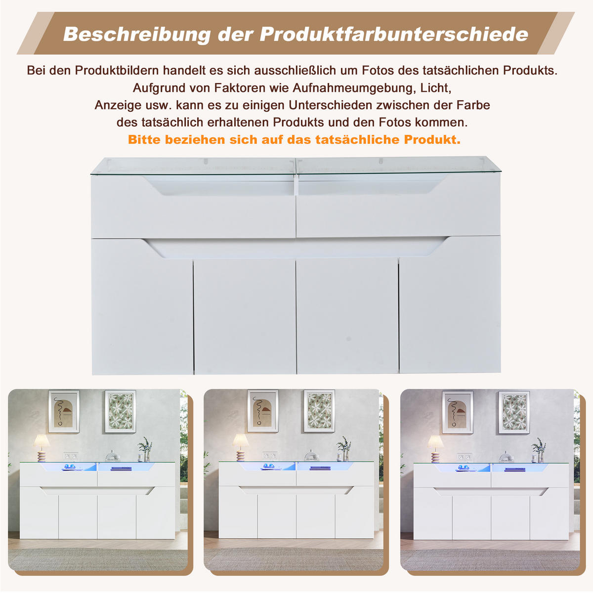 SIDEBOARD Weiß MDF 2 Schubladen Glasplatte 140cm Modern - Weiß, Holzwerkstoff (140/70/40cm) - FLIEKS