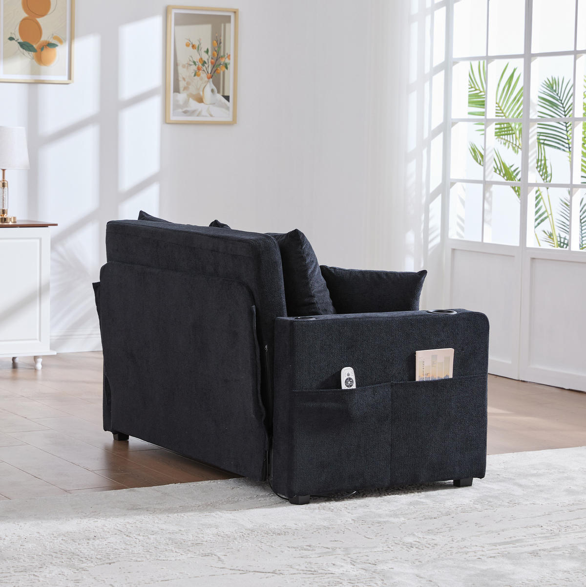 SCHLAFSOFA aus Chenille 139x83x73 cm in Schwarz mit Schlaffunktion - Schwarz, Textil (139/83/73cm) - Modfu