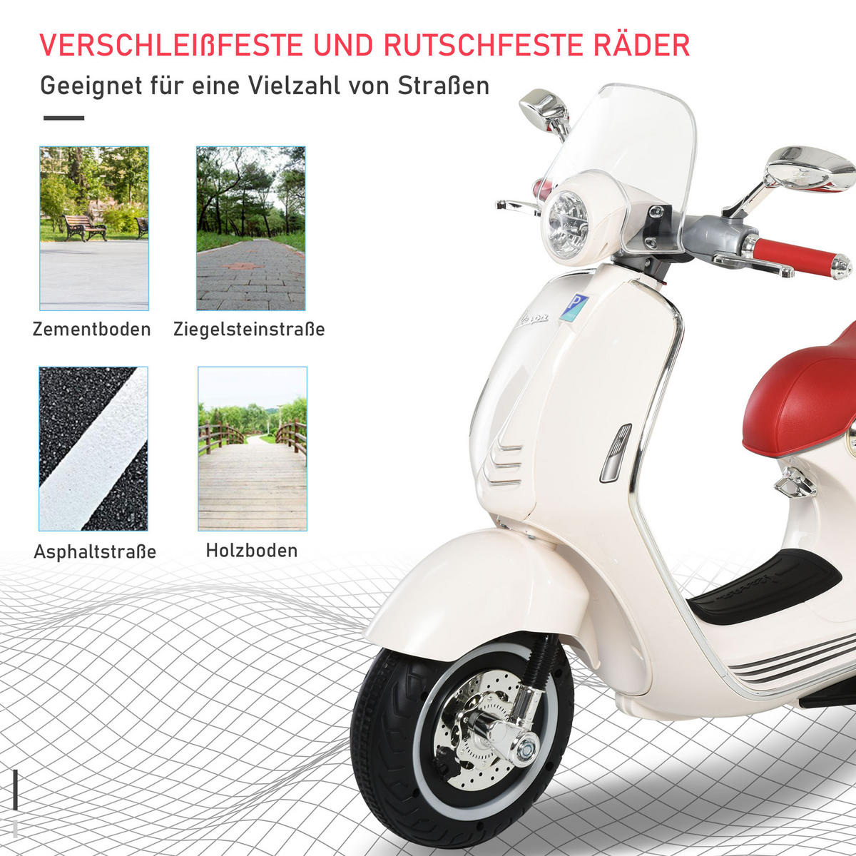 ELEKTRO KINDERMOTORRAD, Rot/Weiß, PP+ Stahl - Weiß, Kunststoff (108/49/75cm) - HOMCOM