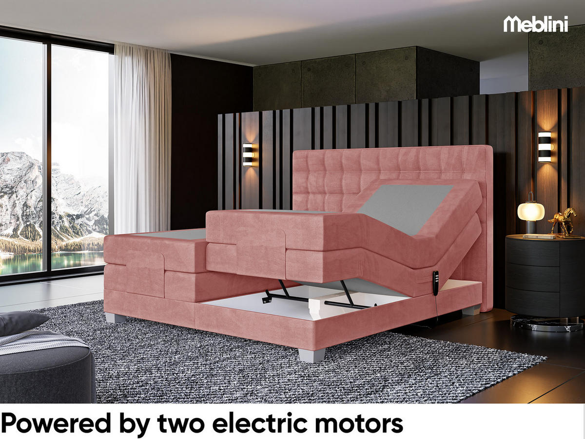 BOXSPRINGBETT Edison - Silberfarben/Rosa, Textil (200/200cm) - Meblini