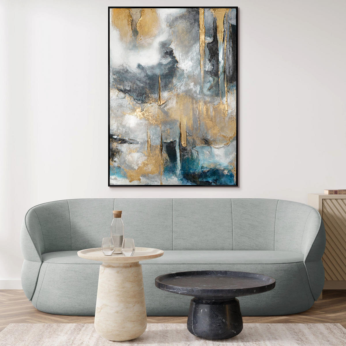 GEMÄLDE Goldene Konsonanzen Schattenfugenrahmen Schwarz 120x80 cm - Schwarz, Holz (120/80cm) - YS-art gallery