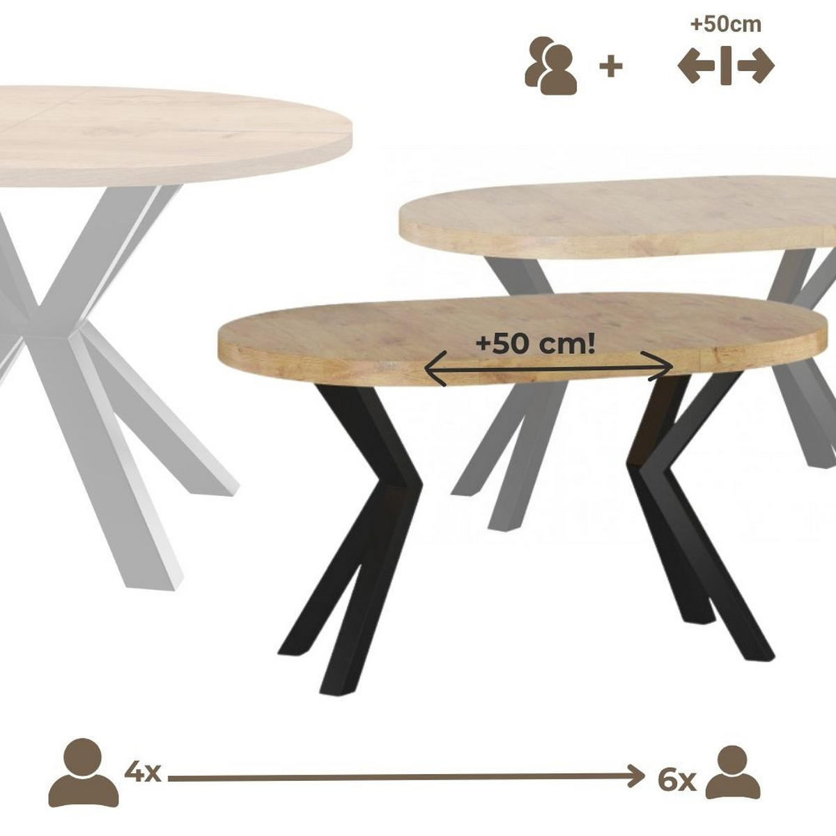 ESSTISCH RAL mit Holzbeinen, Durchmesser: 90 / 140 cm Schwarz / Buche Natur - Buchefarben/Schwarz, Holz (90/140/77cm) - Dekori_Interiors