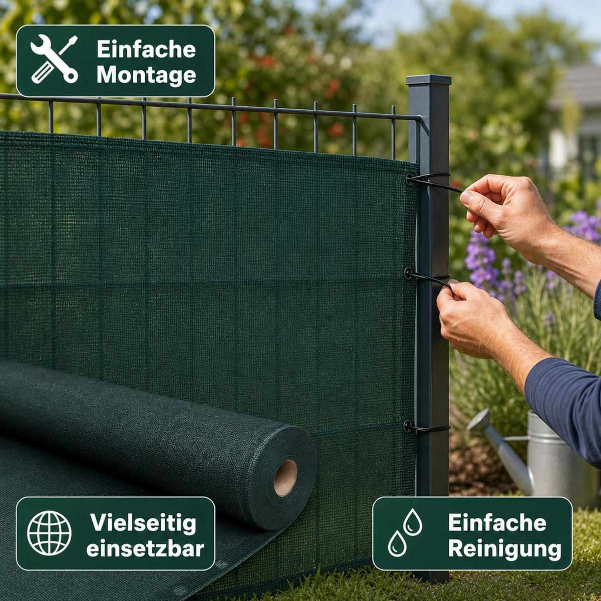 SICHTSCHUTZNETZ - Grün, Kunststoff (200/200cm) - KLASEBO