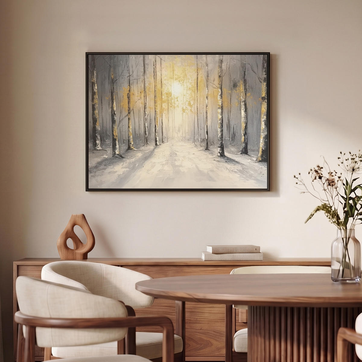 LEINWAND Bilder mit Rahmen - Winter - Abstrakt - Schnee - Natur - Sonne - 70x50 - Grau, Textil (70/50cm) - MuchoWow