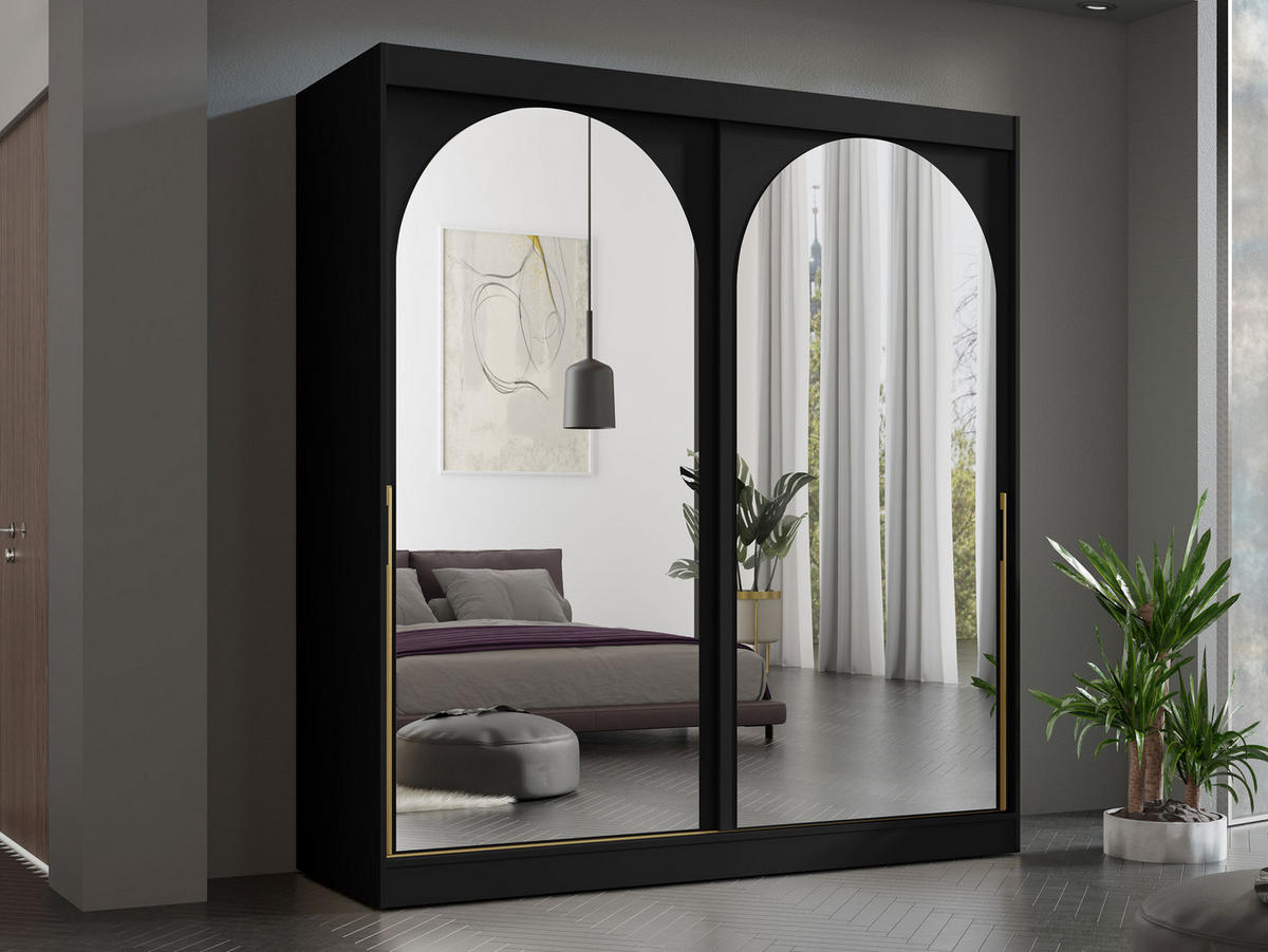 SCHIEBETÜRENSCHRANK Modin 200 - Goldfarben/Schwarz, Holzwerkstoff/Kunststoff (200/216/65cm) - MIRJAN24