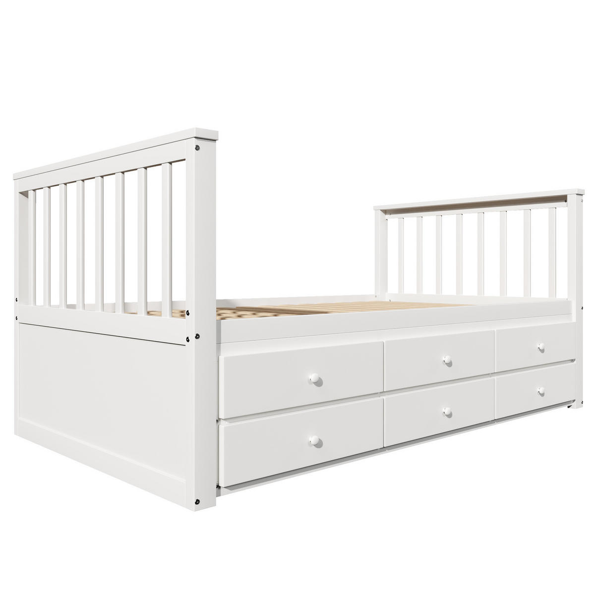 KINDERBETT 90/200 cm aus Kiefer mit Ausziehbett und 3 Schubladen Weiß - Weiß, Holzwerkstoff (90/200cm) - Modenvie