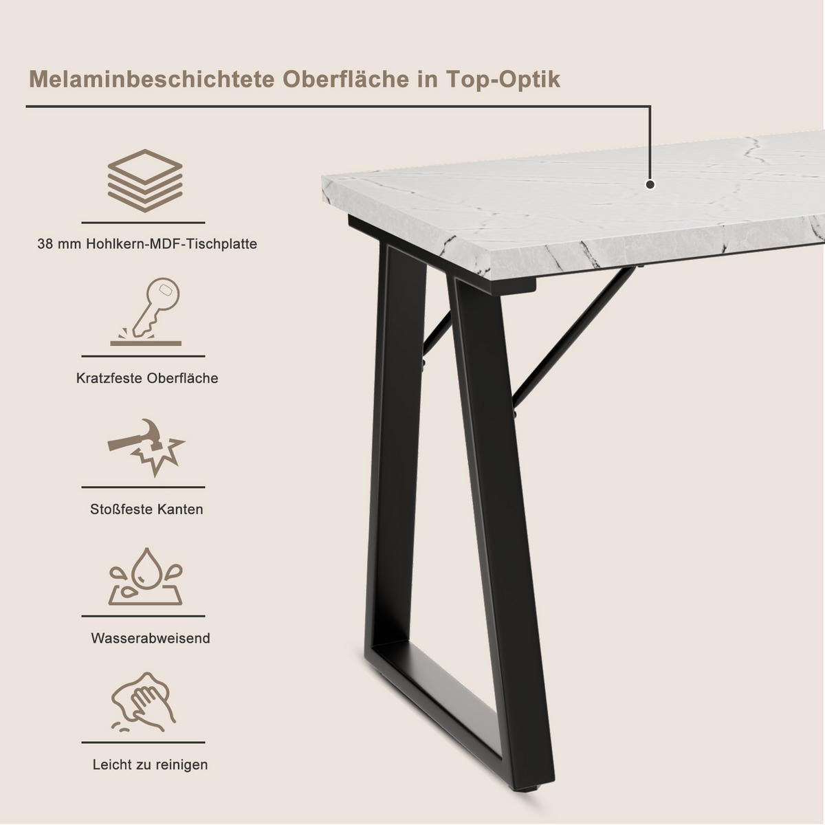 ESSTISCH in Holz, Metall 140/80/75cm - Schwarz/Weiß, Holzwerkstoff (80/140/75cm) - HOMAVO