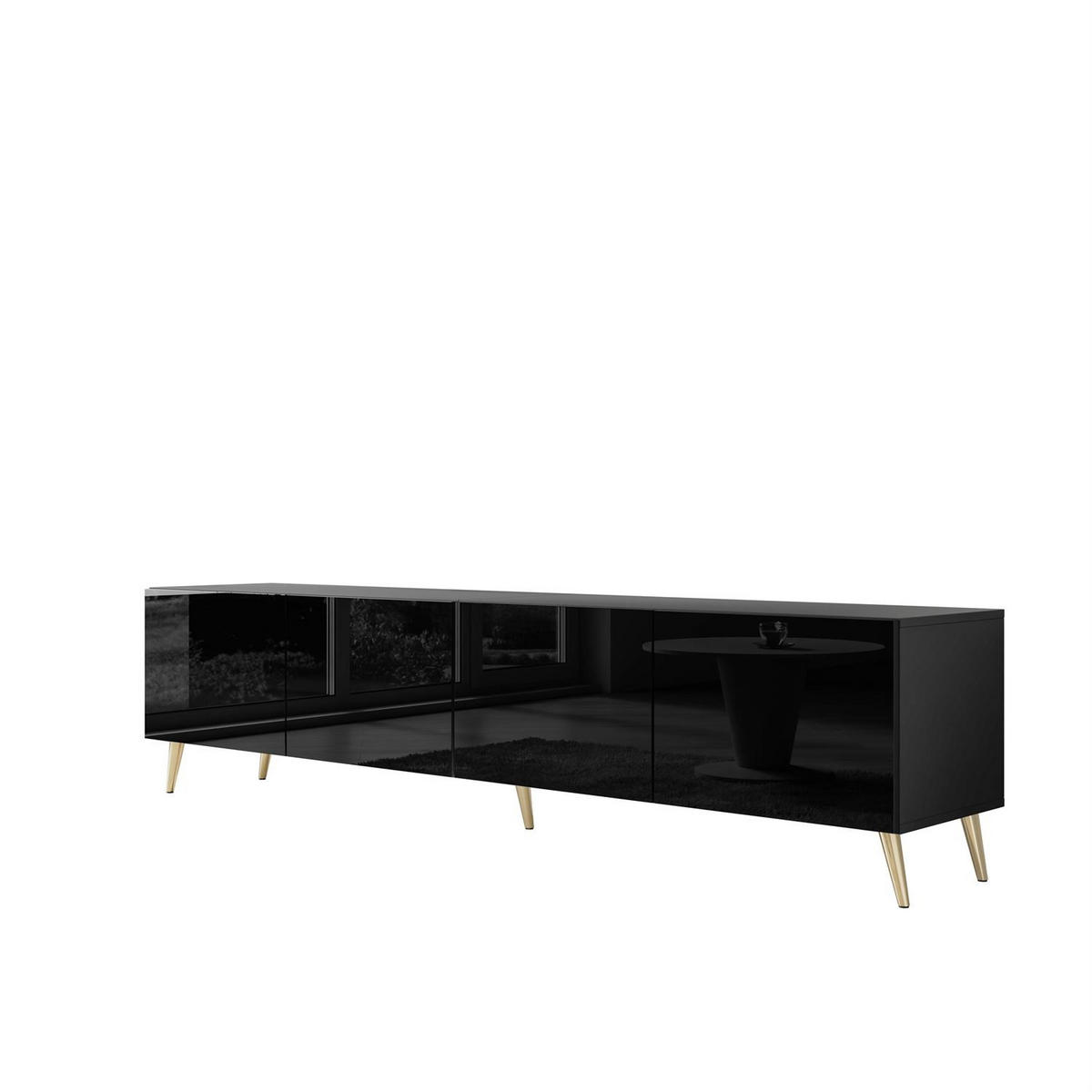 TV-ELEMENT AURA 200 Schwarz Hochglanz – Beinfarbe: Gold - Schwarz, Holzwerkstoff (200/49/40cm) - Lookway