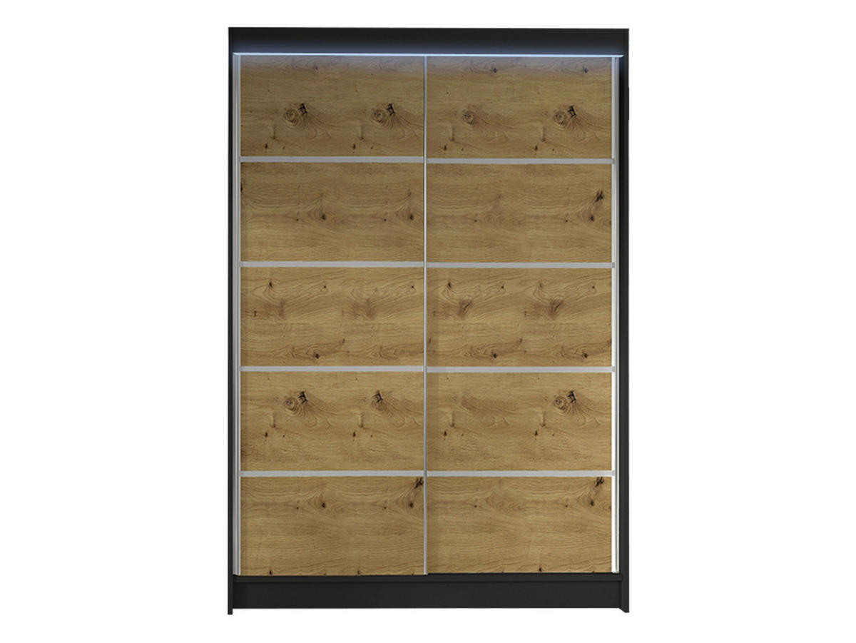 SCHWEBETÜRENSCHRANK Lino IV mit RGB LED Beleuchtung - Schwarz/Eiche Artisan, Holzwerkstoff/Metall (120/200/58cm) - MIRJAN24
