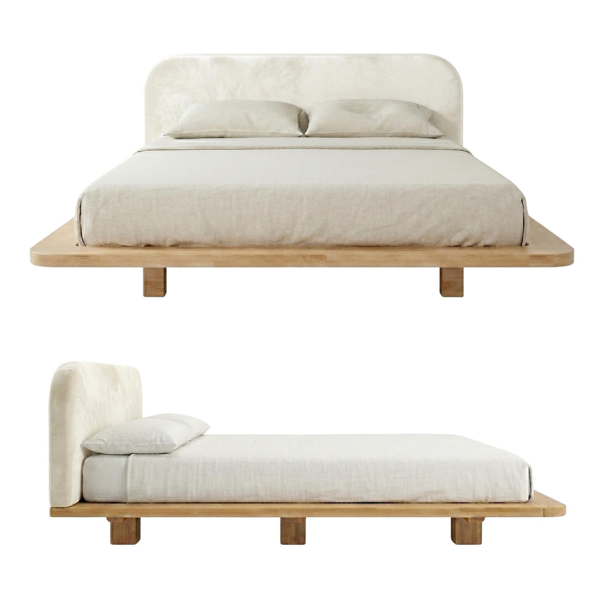 MASSIVHOLZBETT Eyko BORA, 180/200, Buche - lackiert, Samt-Kopfteil Ecru - Ecru/Buchefarben, Holz/Textil (180/200cm)