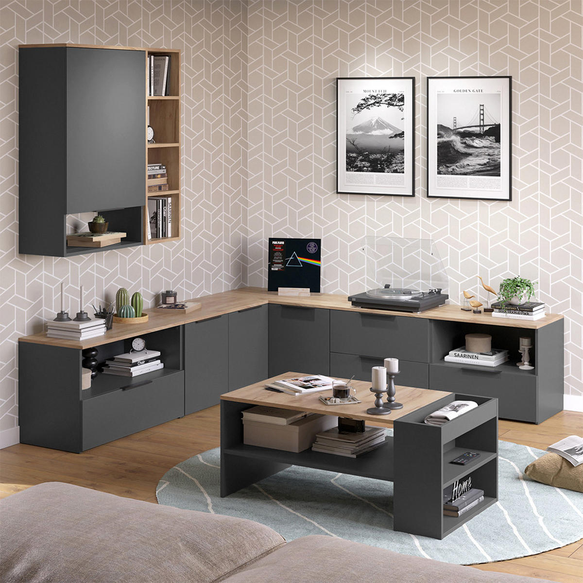 KOMMODE Wido Anthrazit/Sonoma 80 x 50 cm mit 1 geschlossenem Fach - Anthrazit, Holzwerkstoff (80/50/40cm) - Vicco
