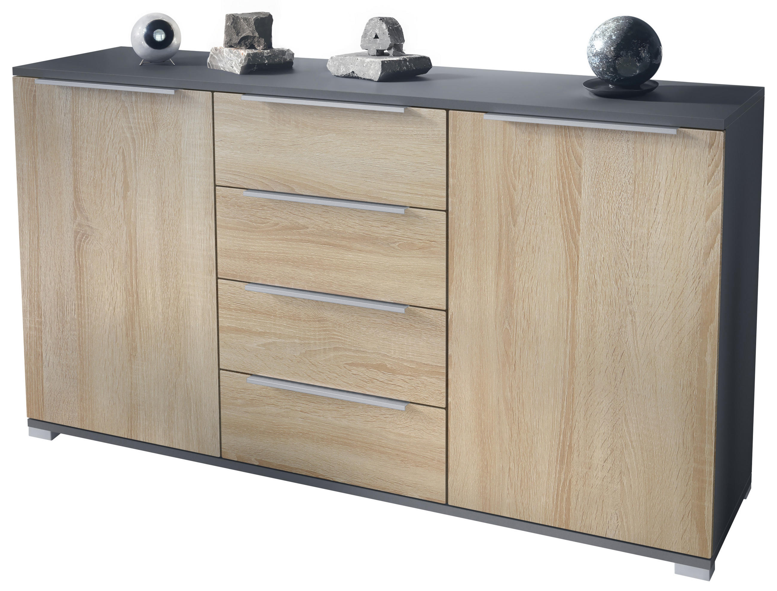 SIDEBOARD Linio Eiche sägerau - Eiche San Remo, Holzwerkstoff (138.5/75.5/35cm) - Vladon