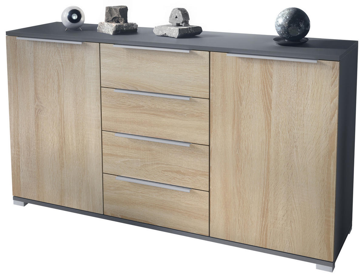 SIDEBOARD Linio Eiche sägerau - Eiche San Remo, Holzwerkstoff (138.5/75.5/35cm) - Vladon