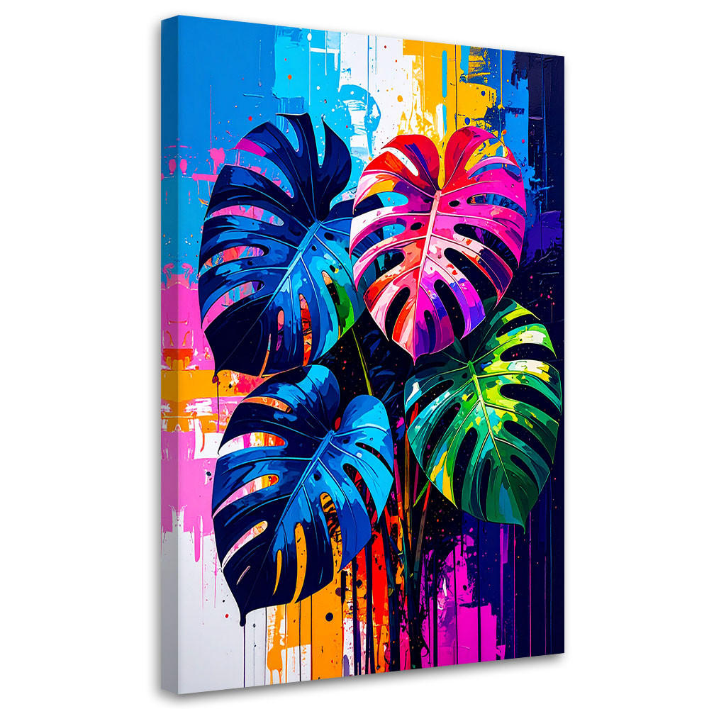 LEINWANDBILD Bunte Monstera Blätter 70x100cm - Multicolor, Textil (70/100cm) - Feeby