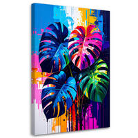 LEINWANDBILD Bunte Monstera Blätter 70x100cm - Multicolor, Textil (70/100cm) - Feeby