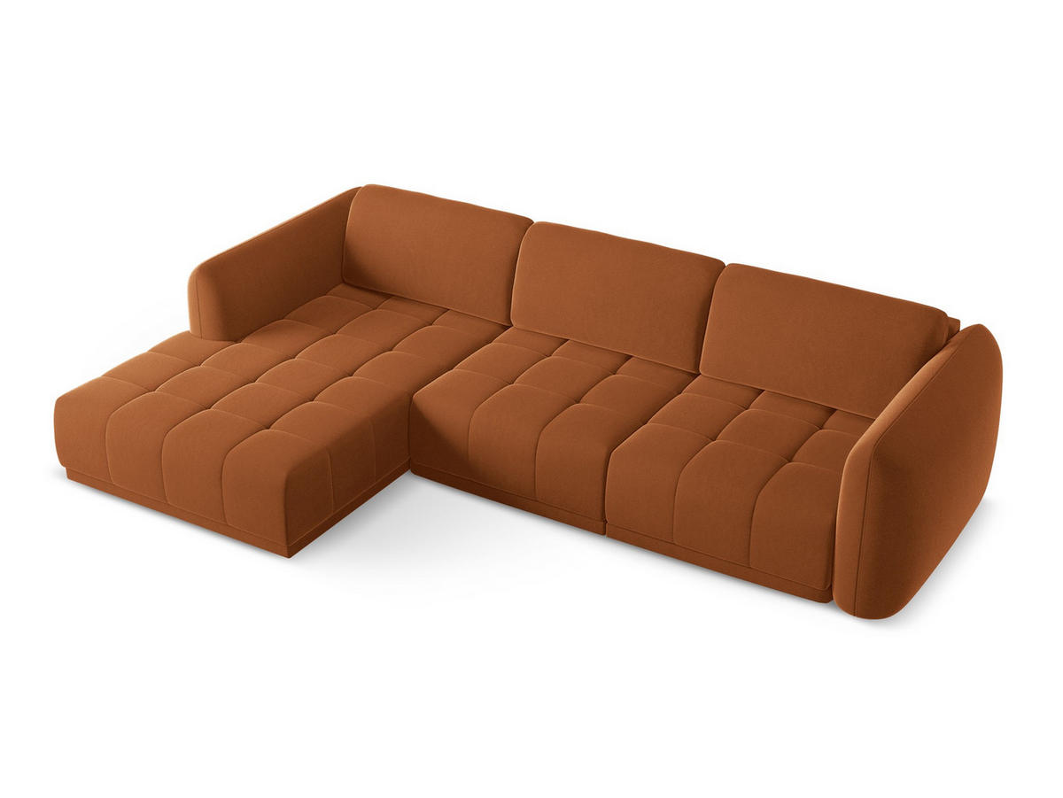 ECKSOFA Links Samt Stoff Orange - Terra cotta/Schwarz, Kunststoff/Textil (170/290cm) - Makamii