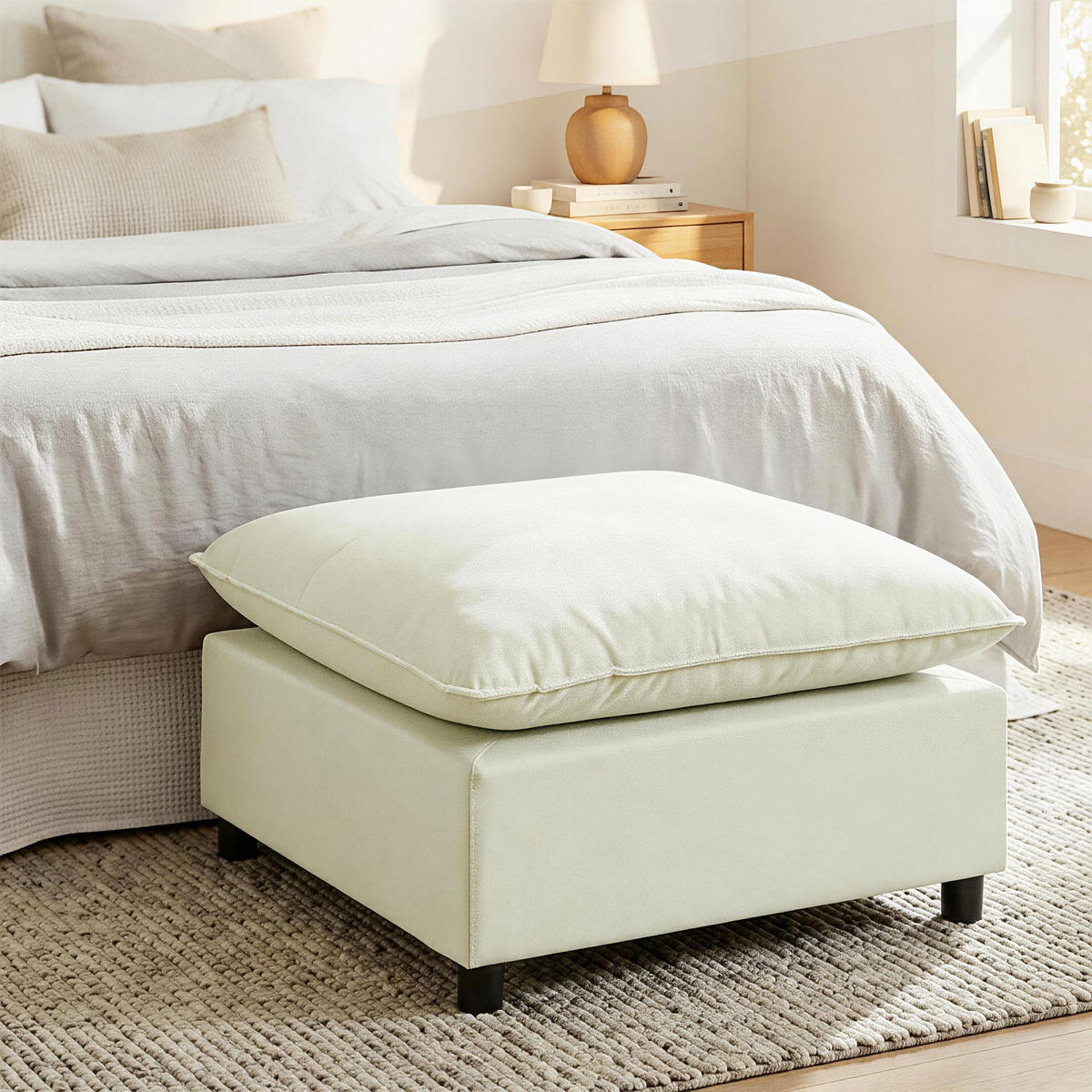 FUSSHOCKER Polyester Cremeweiß - Creme/Schwarz, Holzwerkstoff/Kunststoff (75/40/75cm) - HOMCOM