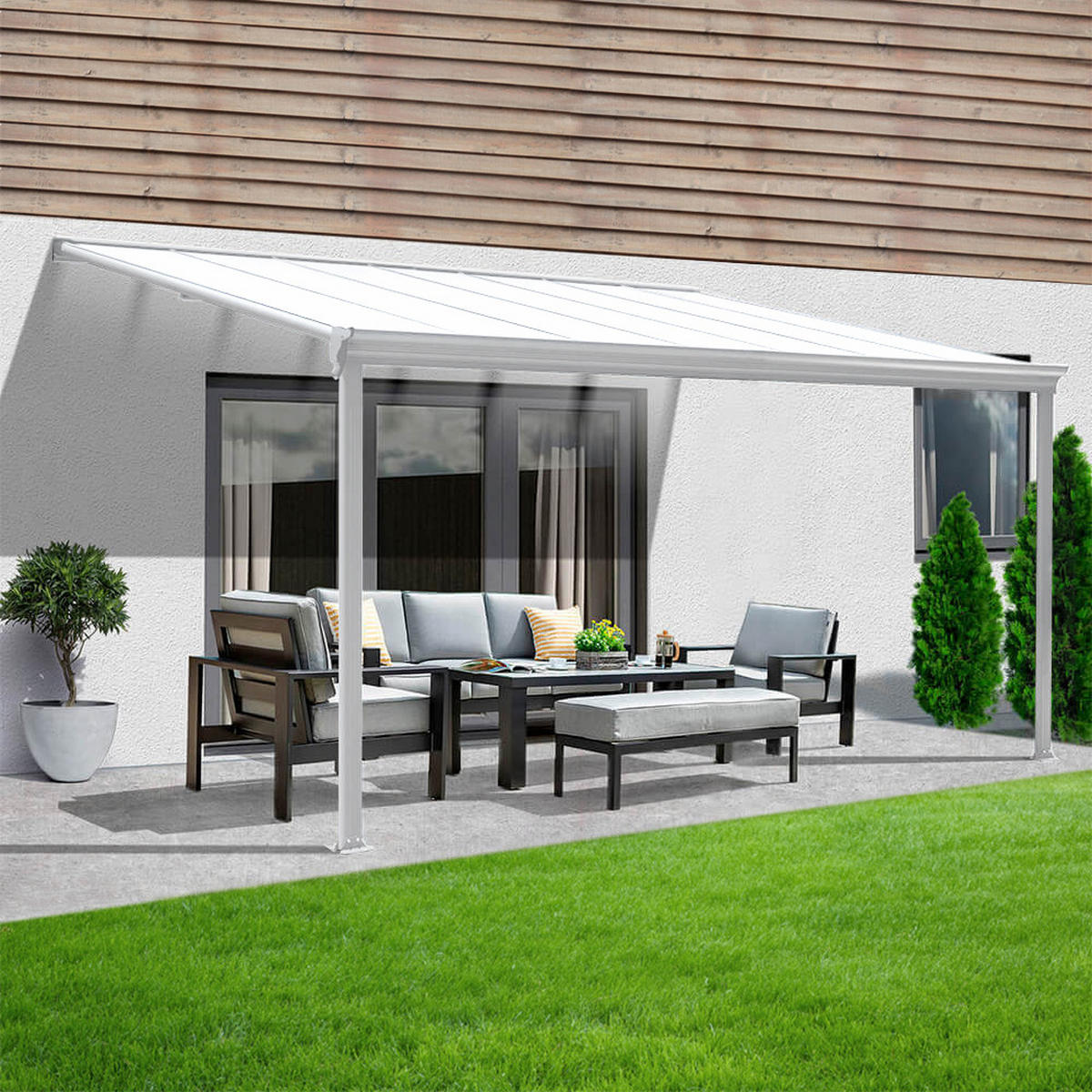 TERRASSENÜBERDACHUNG SOLIS - Weiß, 312 / 320 x 300 / 303 x 278 / 226 cm - Weiß, Kunststoff (312/278/303cm) - Home Deluxe