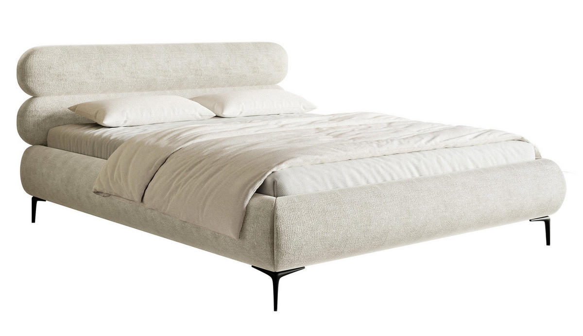 POLSTERBETT Roule Graubeige Chenille mit schwarzen Metallbeinen und Bettkasten 180 cm - Greige/Schwarz, Textil/Metall (180/200cm) - Selsey