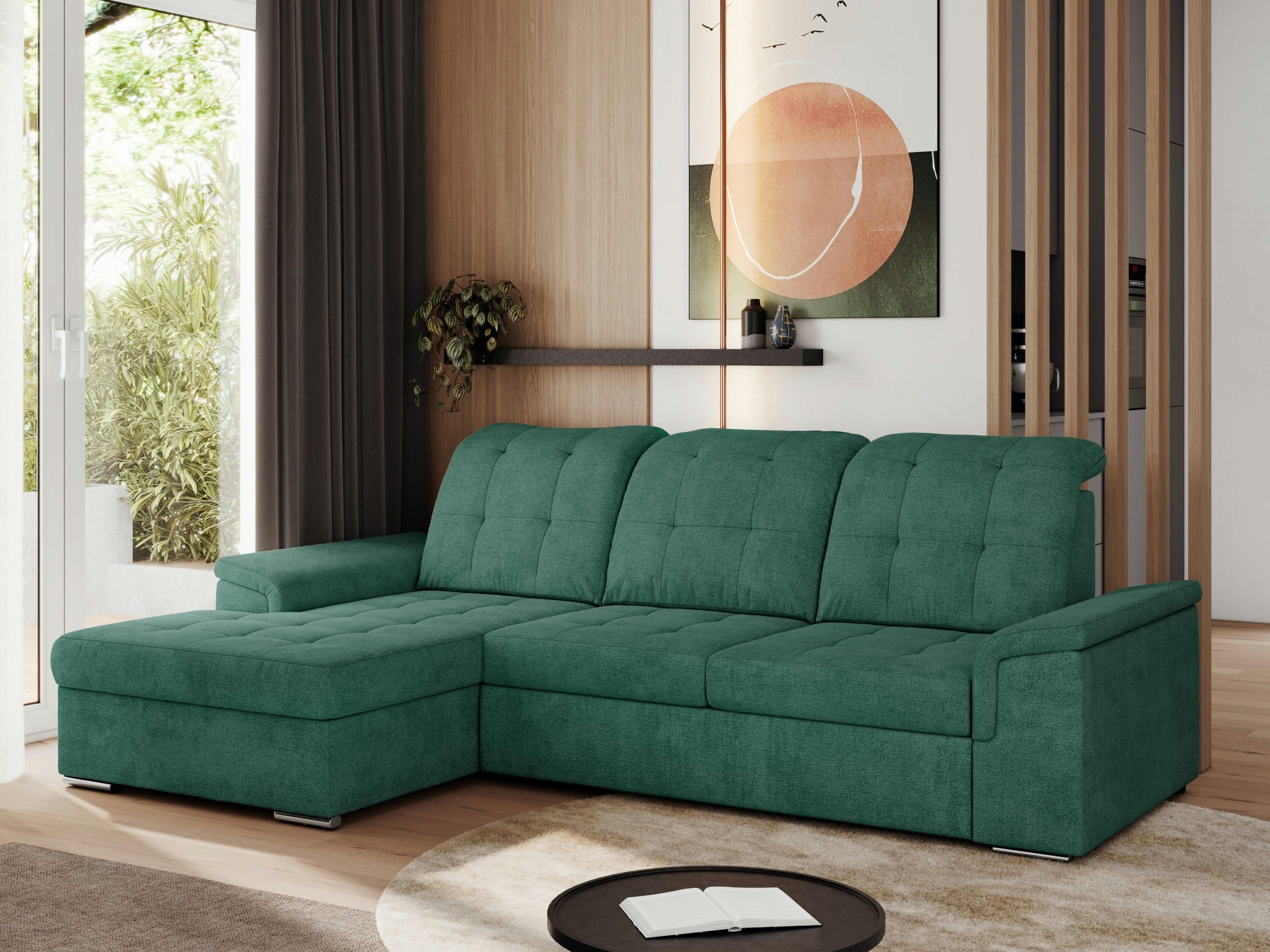 ECKSOFA MADRITO L - Grün Struktur - Links - Silberfarben/Grün, Textil/Metall (160/256cm)