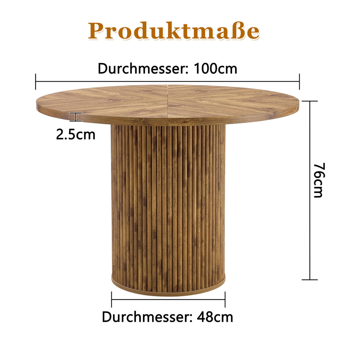 ESSTISCH Rund 100/100/76 cm Holzfarben aus MDF mit Stauraum zylindrisches Tischbein - Naturfarben, Holzwerkstoff (100/100/76cm) - OKWISH