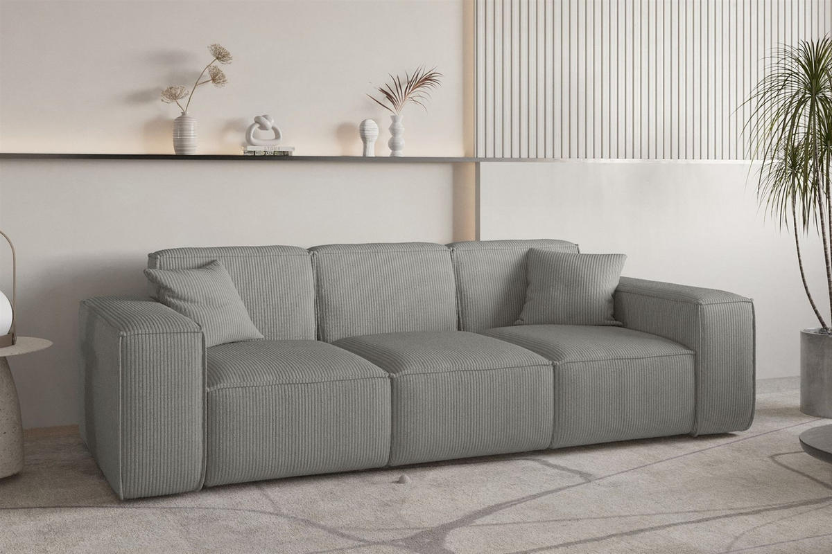 SOFA Celes Premium 3-sitzer Stoff Scala - Grau, Holzwerkstoff/Textil (225/73/88cm) - Fun Möbel