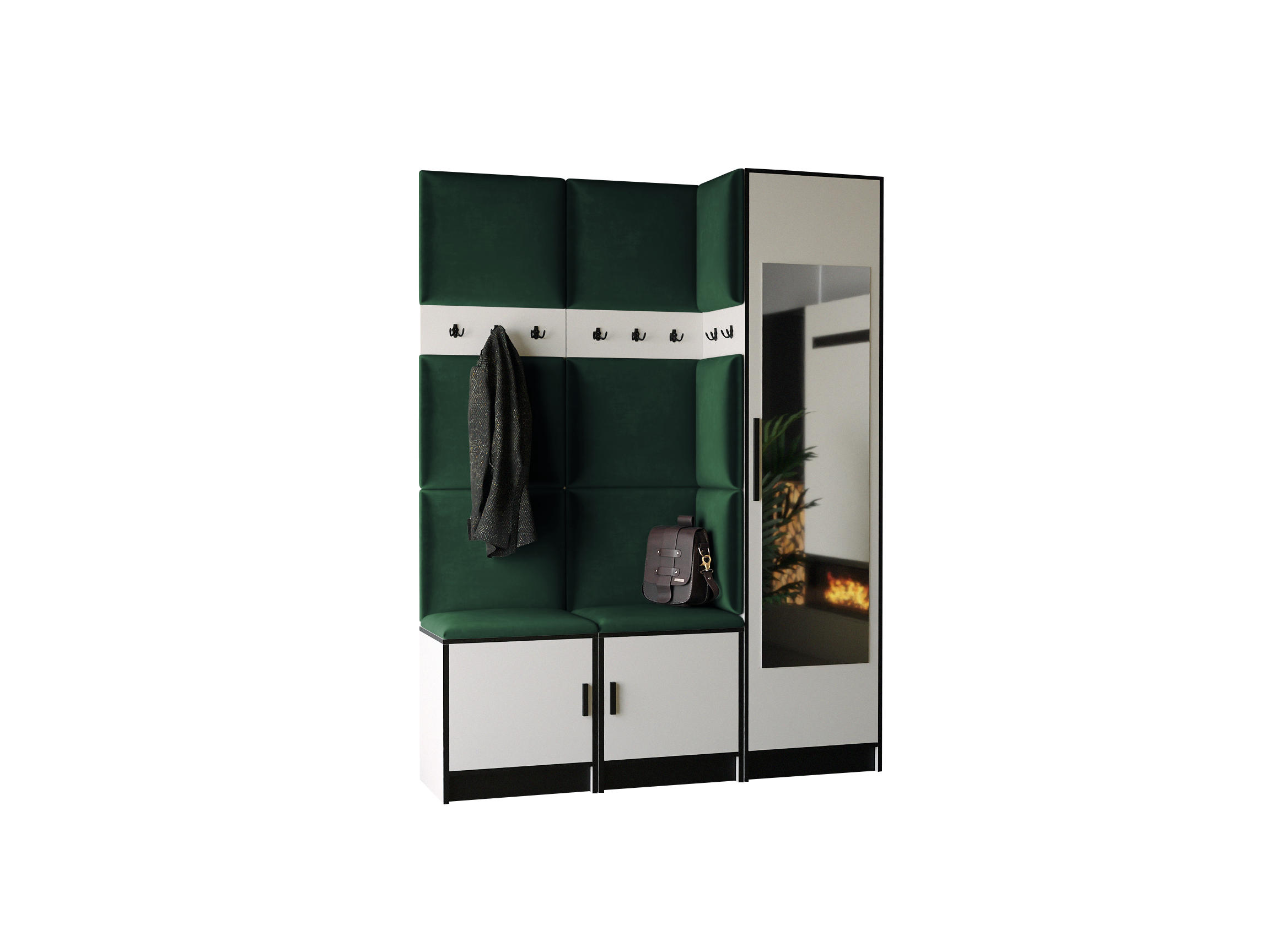 Kier Furniture PŘEDSÍŇOVÁ STĚNA ROJ 20 - 159,6x205x39cm Bílá & zelená látka