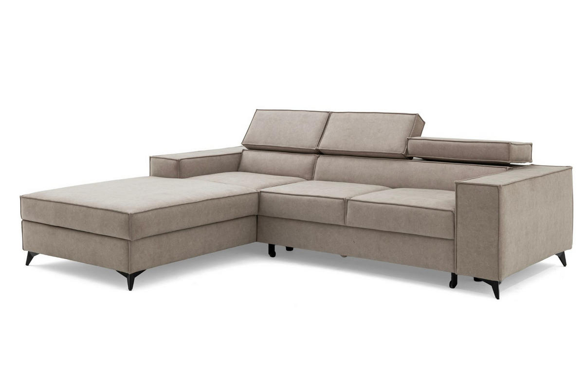ECKSOFA PURE S Links mit Schlaffunktion 127x215 Velours Creme - Creme/Schwarz, Holz/Textil (281/204cm) - Muffo