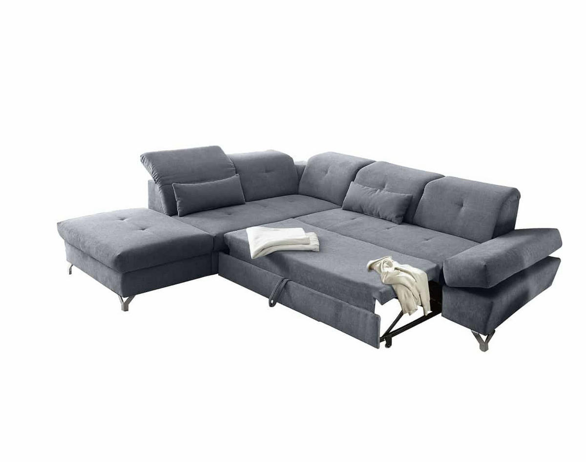 ECKSOFA mit Schlaffunktion und verstellbaren Kopflehnen - Chromfarben/Anthrazit, Textil/Metall (275/245cm) - ed exciting design