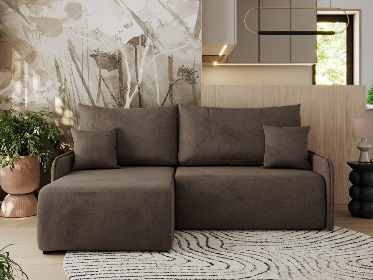 ECKSCHLAFSOFA ARPA L Braun Velvet - links - Schwarz/Braun, Kunststoff/Textil (198/150cm) - MKS
