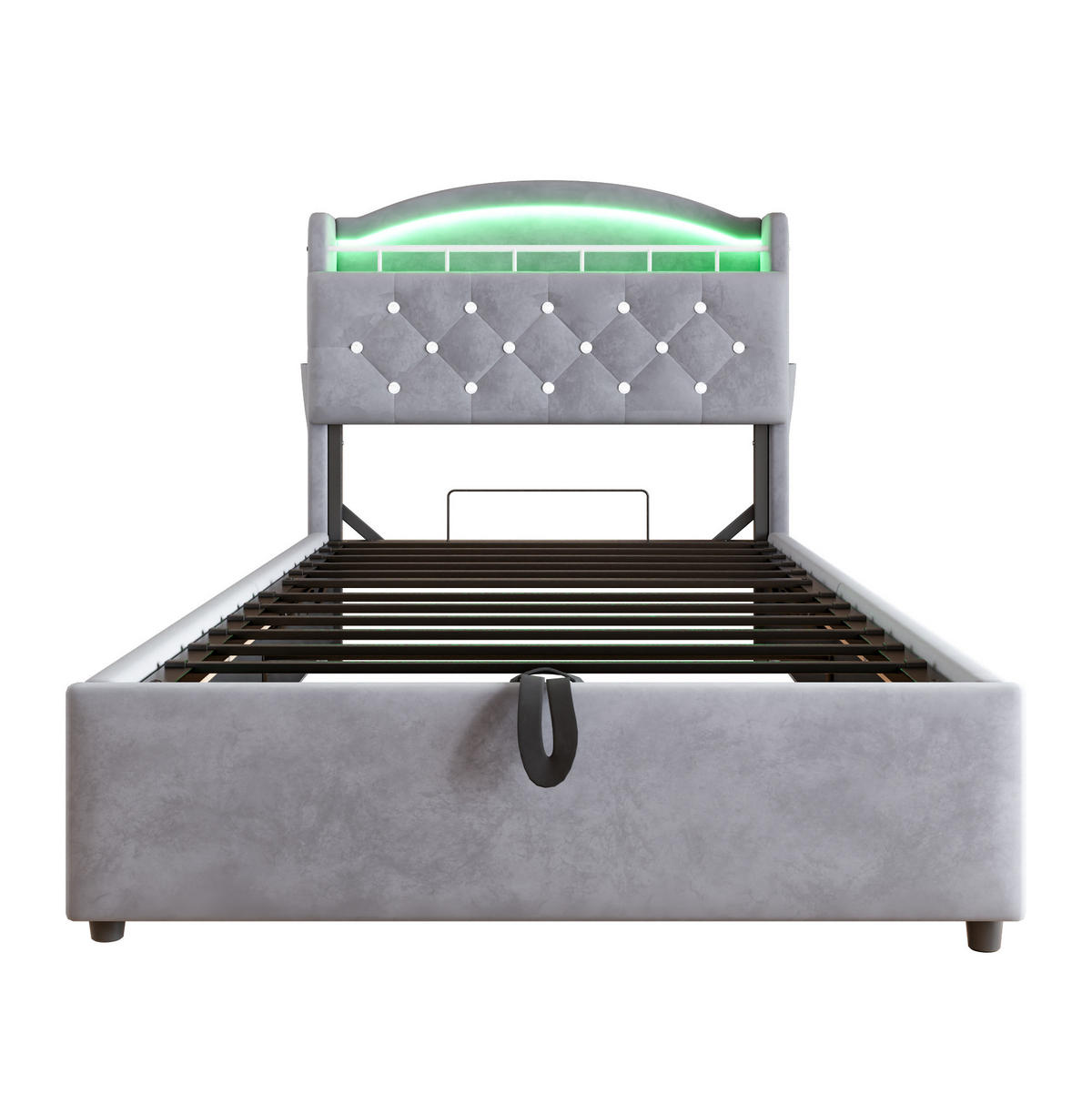 POLSTERBETT aus Samt 90x200 cm Grau mit LED-Beleuchtung, USB-C-Anschluss und Bettkasten - Grau, Textil (90/200cm) - Modfu