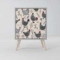 SIDEBOARD HAPPY HENS, Grau, 57,5x42x77,5 cm, Schräge Buchenholzfüße - Buchefarben/Multicolor, Holzwerkstoff/Buchenholz (57.5/77.5/42cm) - SpaceRebels