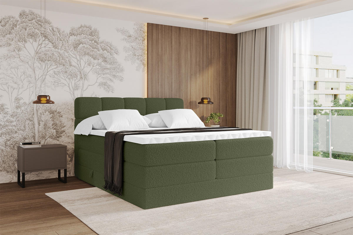 BOXBETT mit Matratze H3/H4 - FAMA KING - 160x200 cm Grün Quelle - Grün, Holzwerkstoff (160/200cm) - ALTDECOR