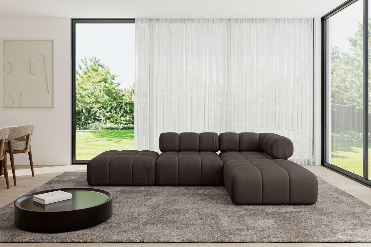 ECKSOFA modulares Sofa Kerru-L1 - 285x190x70 cm Braun Velours - Braun, Holzwerkstoff/Textil (285/190cm) - ALTDECOR
