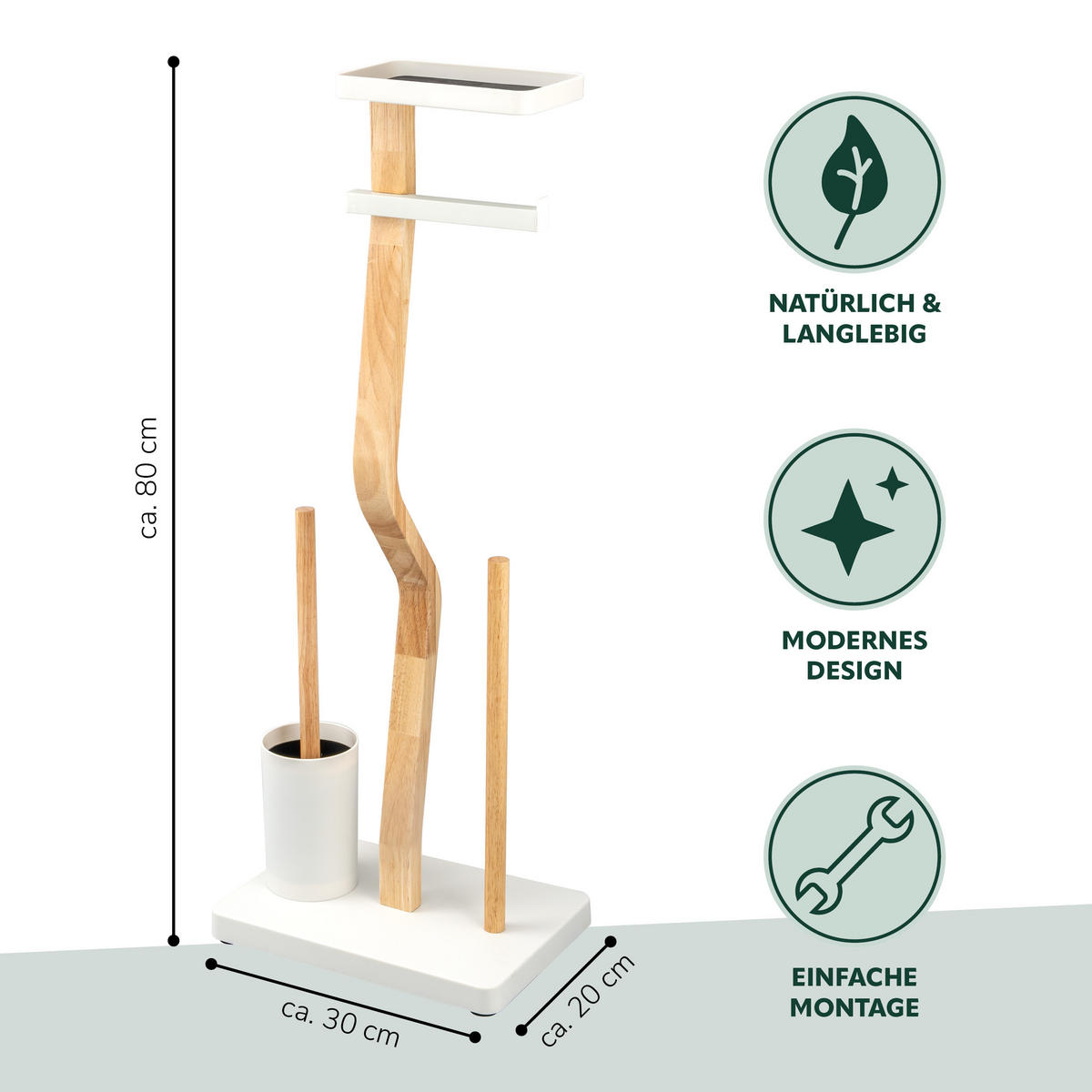 STAND-WC-GARNITUR 4IN1, weiß - Weiß, Holz (30/80/20cm) - eluno