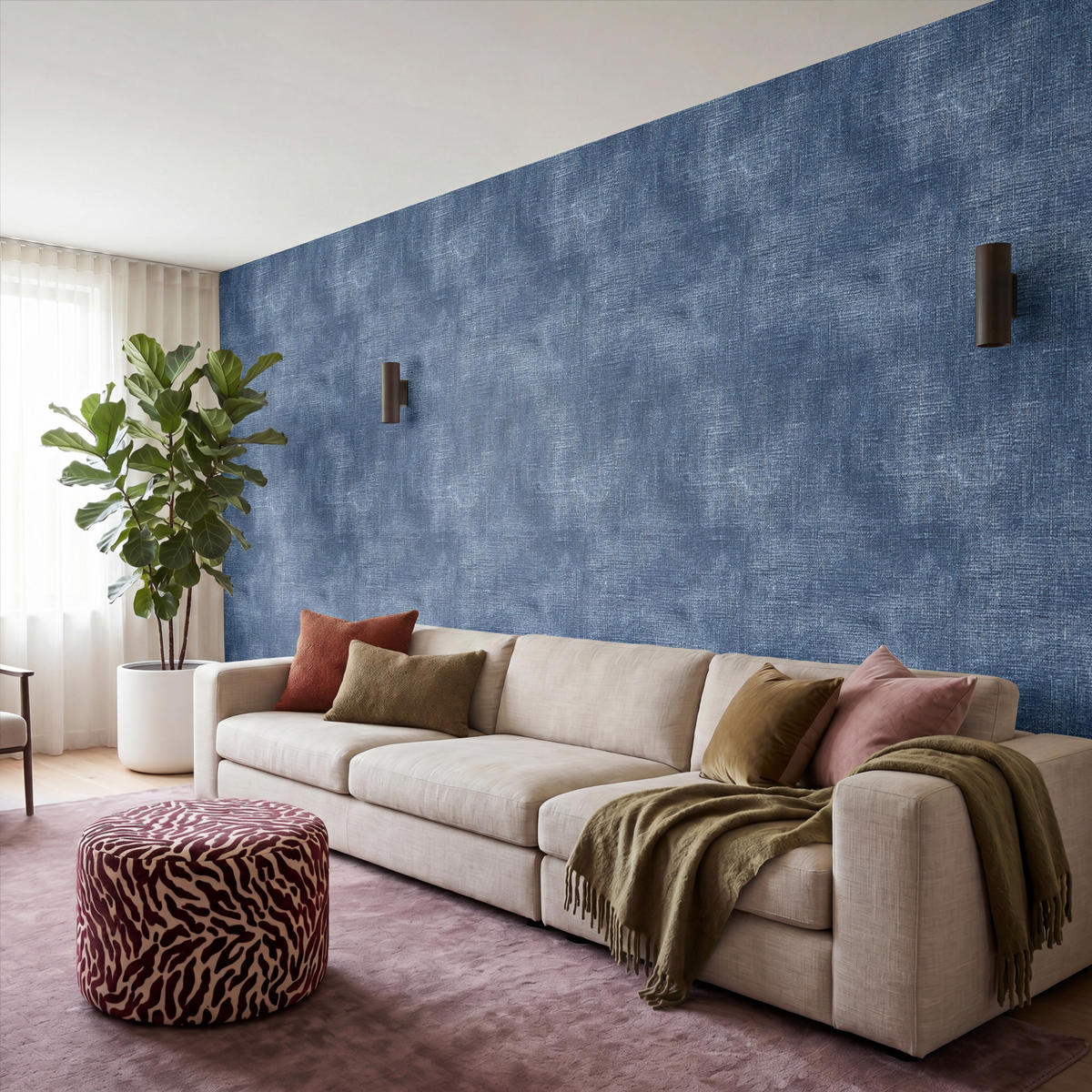 TAPETE - Leinen - Textur - Muster - Denim - Rustikal - 500x200 cm - Blau, Papier (500/200cm) - OnlyWow