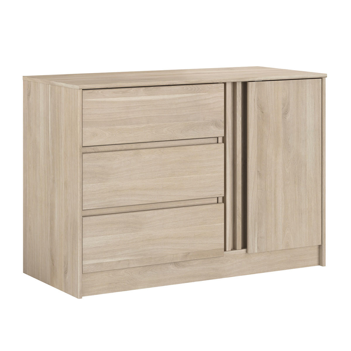 KOMMODE 1 Tür 3 umkehrbare Schubladen weiß Eiche L110 cm - Escale - Apfelbaumfarben, Holzwerkstoff (50/76.8/109.8cm) - Calicosy