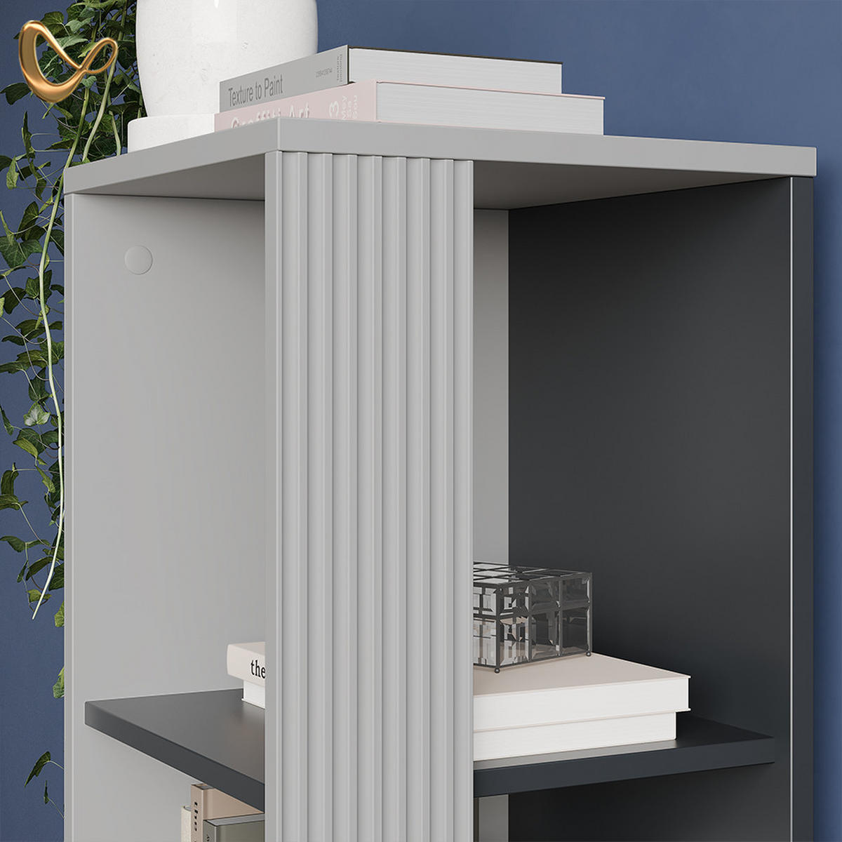 BÜCHERREGAL Aterno Grau mit 3 Fächern - Grau, Holzwerkstoff (36/120/36cm) - Livinity®