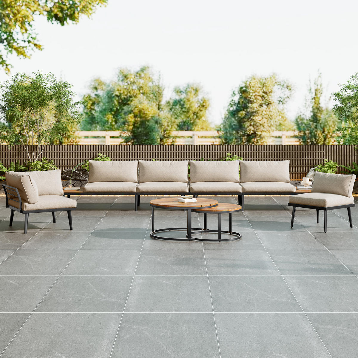 ESSGRUPPE 6-tlg. Grau 2x Sofa 2x Sessel 2x Tisch - Beige, Metall - FLIEKS