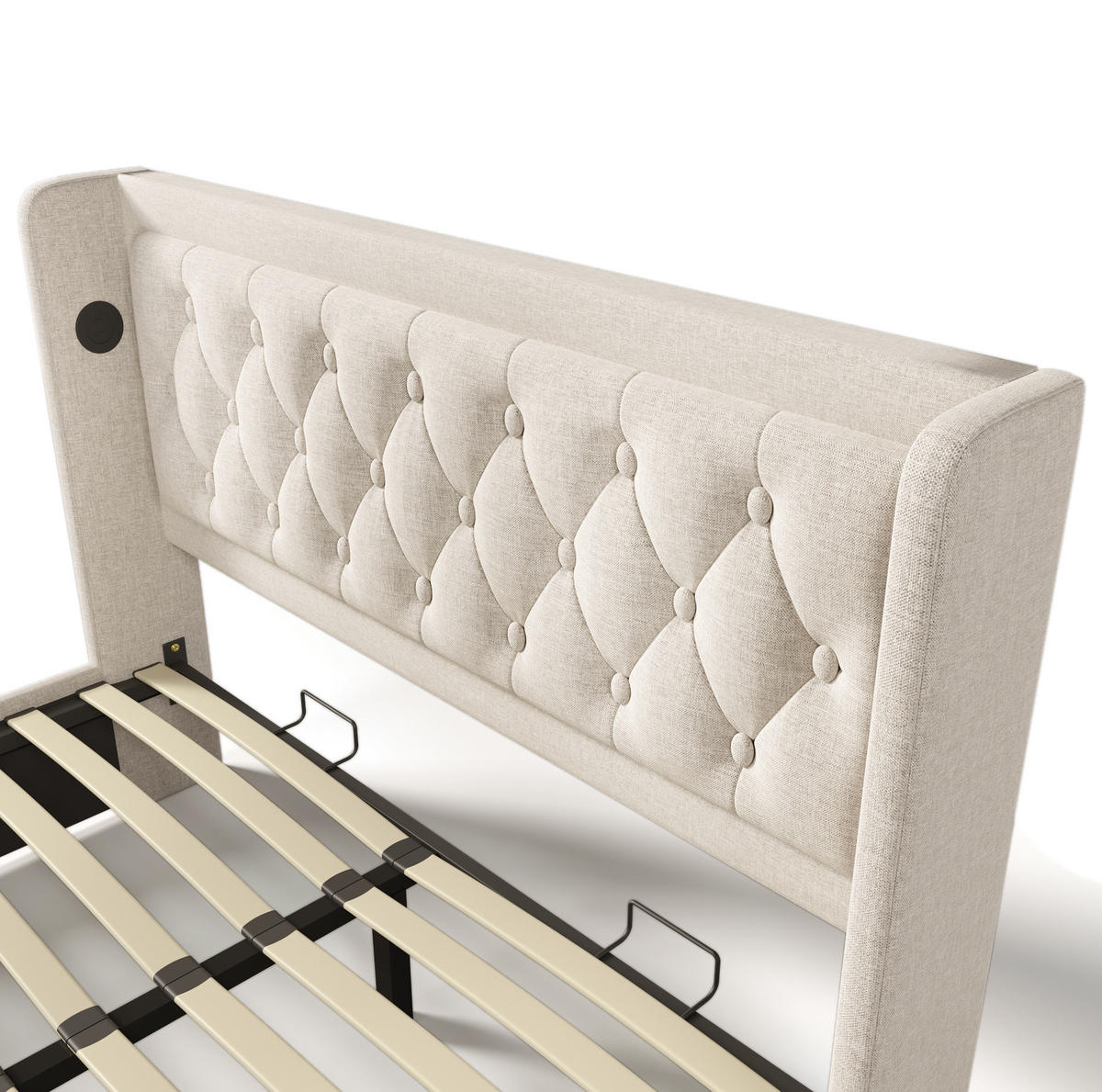 POLSTERBETT aus Baumwolle 180x200 cm in Beige mit LED & USB Typ-C - Beige, Textil (180/200cm) - Modfu
