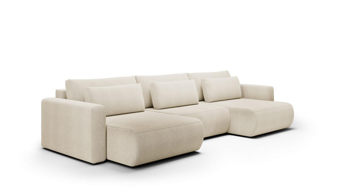 WOHNLANDSCHAFT mit Schlaffunktion U Beige - Beige, Textil (340/70/149cm) - Furnisell
