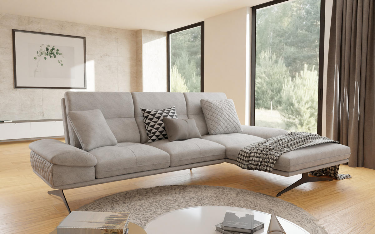 ECKSOFA Loris Grau Samt - Ottomane rechts - Schwarz/Grau, Holz/Textil (294/175cm) - S-Style Möbel
