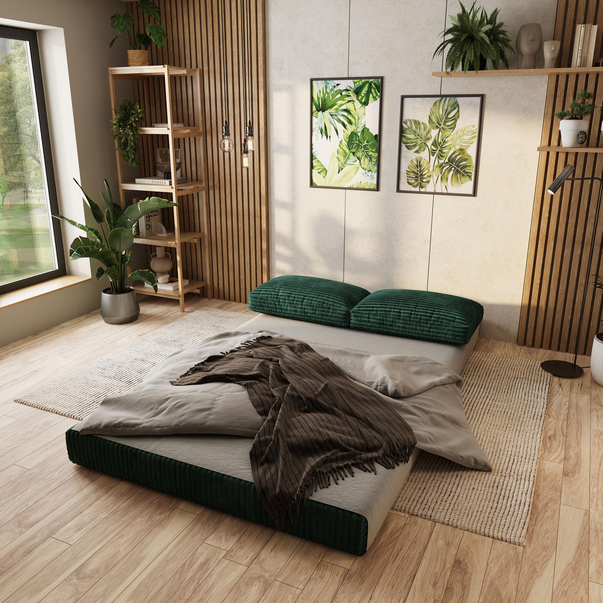 ECKSOFA ANKO modulares Boneless Sofa mit Schlaffunktion Grün Cordstoff - Grün, Textil (270/160cm) - MASSENO