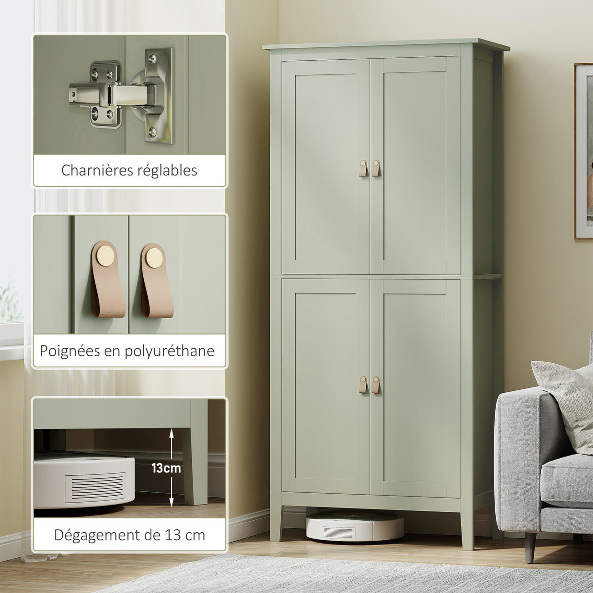 HIGHBOARD DE-11186 Höhenwandschrank mit LED & Bewegungssensor Grün - Grün, Holzwerkstoff (40/176.5/80cm) - ComfortXL